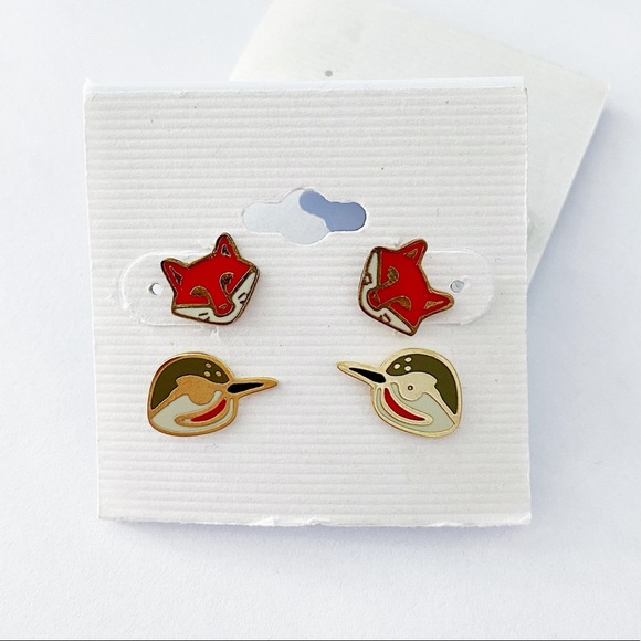 Jewelry - NEW Bird Fox Gold Tone Stud Earrings